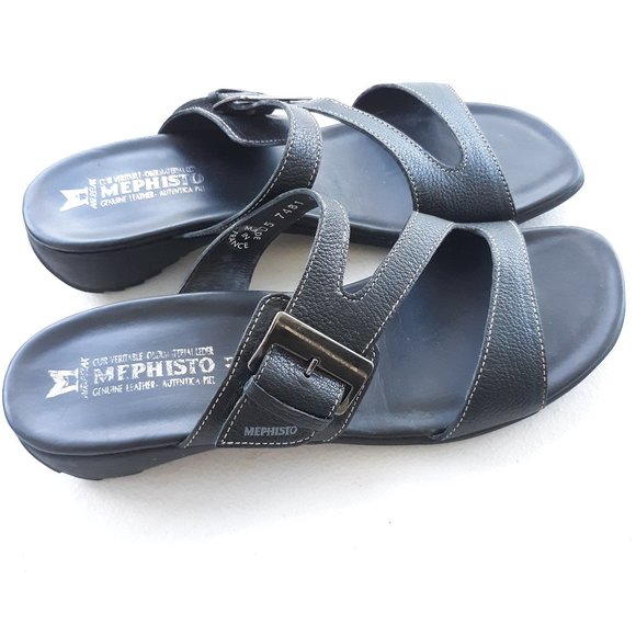 Mephisto Shoes - Mephisto 41 Black Leather Slide Slip-on Sandal